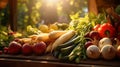 Ethereal close-up of farm-fresh vegetables, bathed in golden sunlight