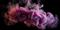 An ethereal cloud of pink and purple smoke on a black bac generative AI