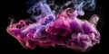 An ethereal cloud of pink and purple smoke on a black bac one generative AI