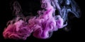 An ethereal cloud of pink and purple smoke on a black bac three generative AI