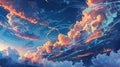 Ethereal clouds morphing into blockchain