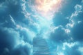 Ethereal connection Cloud stairway evokes spiritual transcendence and enlightenment