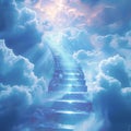 Ethereal connection Cloud stairway evokes spiritual transcendence and enlightenment