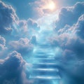 Ethereal connection Cloud stairway evokes spiritual transcendence and enlightenment