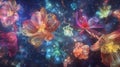 Ethereal Cosmic Flowers in a Vivid Space Nebula Background Royalty Free Stock Photo