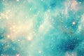 Ethereal cosmic scene with stars across turquoise clouds