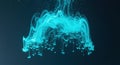 Ethereal Cyan Ink Trails Dissolving in Deep Blue Water with Subtle Bubbles Royalty Free Stock Photo