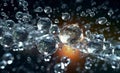 Ethereal Dance: Soda Bubbles and Sparkling Water Droplets Floating in Space. Abstract Background with Transparent Crystal-Like