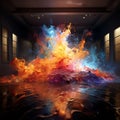 Ethereal Dance: Vibrant Abstract Energy Flow in a Spacious Room