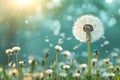 Ethereal Dandelion Wishes on a Dewy Morning. Concept Nature Photography, Macro Shots, Ethereal