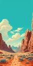 Ethereal Desert Landscape Illustration In Vintage Poster Style