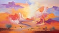 Ethereal Desert Path: Abstract Impressionism Painting