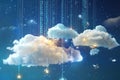 Ethereal Digital Clouds: Harnessing Big Data in Dreamlike Starry Sky Scene Royalty Free Stock Photo