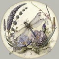 Ethereal Dragonfly Delight in a Sea of Violets - Generative AI