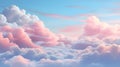 Romantic Sky with Fluffy Pink Clouds on Tranquil Blue, Evoking Serenity and Dreamlike Wonde. Generative Ai