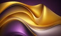 Ethereal Dreamy Abstract Background with 3D Wave in Bright Gold and Purple Gradient Silk Fabric for Web and Landing Pages.