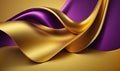 Ethereal Dreamy 3D Wave Abstract Background in Bright Gold and Purple Gradient Silk Fabric for Web and Landing Pages.
