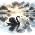 Swan Reflections Unveiling Beauty and Grace on the Mirror of Calm Waters. Generative ai for illustrations