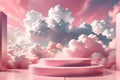 Ethereal Elevation: Pink Plinth as the Central Stage Surrounded by Floating Clouds Designed as a Podium