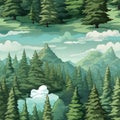 Ethereal and enchanting seamless pattern showcasing a mesmerizing view of a forest from above