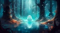 Ethereal Encounter: Kawaii Ghost in the Enchanted Woodland