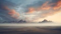 Ethereal Fantasy: Serene Sunrise Over Desert Mountains Royalty Free Stock Photo