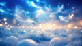 Ethereal feathers floating on a bed of sparkling bubbles and soft down. Generative AI