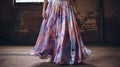 Ethereal Floral Maxi Skirt: Beautiful Product Shot In Atmospheric Warehouse