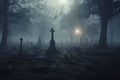 Ethereal Fog Blanketing a Cemetery Mystical fog Royalty Free Stock Photo