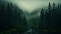 Ethereal Forest And Creek: Dark Emerald And Black Landscape In 8k