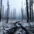 Ethereal Frozen Creek A Captivating Otherworldly Forest Landscape