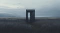 Ethereal Geometry: A Dark Gray Door In A Field