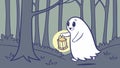 Ethereal ghost with lantern in spooky forest, creating mysterious ambiance, vector design Generative AI Royalty Free Stock Photo