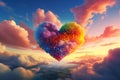 Ethereal Heart clouds colorful. Generate Ai