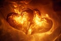 Fiery Love, Intense Heart Shaped Flame on a Dark Background, Romantic Blaze Royalty Free Stock Photo