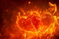 Fiery Love, Intense Heart Shaped Flame on a Dark Background, Romantic Blaze Royalty Free Stock Photo