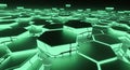 Ethereal Hexagonal Grid with Glowing Green Cracks and Deep Space Background Royalty Free Stock Photo