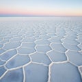 Ethereal Hexagonal Salt Patterns on Vast White Flat Under Soft Pastel Sky Royalty Free Stock Photo