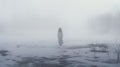 Ethereal Horror: Standing In White Fog By A Snowy Water