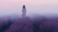 Ethereal Horror: Woman Standing In Lavender Fog On A Darkly Romantic Field