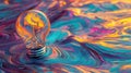 Ethereal Illumination: A Bulb Aglow on a Swirling River of Vibrant Colors and Dreamy Depth