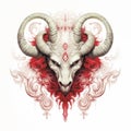 Ethereal Illustration Of A Red And Black Goat Head