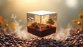 This ethereal image showcases a floating, transparent cube imbued with a miniature, dynamic Royalty Free Stock Photo