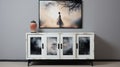 Ethereal Imagery: Light Green Sideboard With Black And White Painting