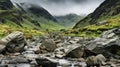 Ethereal Imagery Of A Scottish Mountain River On Hiking Trail