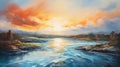 Ethereal Impressionistic Seascape: Sunlit River With Clouds