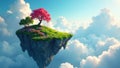 Ethereal islands, vibrant gardens bloom amidst clouds , whimsical, cloud Royalty Free Stock Photo