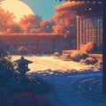 Ethereal Japanese Zen Garden At Dusk Royalty Free Stock Photo