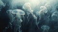 Ethereal jellyfish ballet in deep ocean, mesmerizing beauty as they gracefully glide Royalty Free Stock Photo