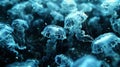 Ethereal jellyfish ballet in detailed underwater scene, gracefully pulsating with glowing beauty Royalty Free Stock Photo